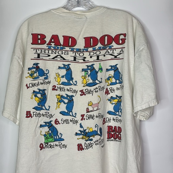 Vintage Bad Dog Things To Do At A Party Innuendo Raunchy Stained Tshirt XL - Picture 5 of 11